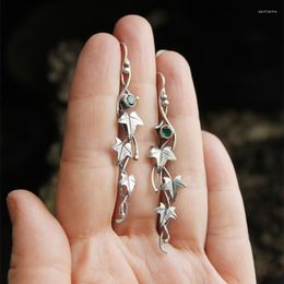 Dangle Earrings Silver Color Ivy Elven Botanical Jewelry Plant Leaf Design