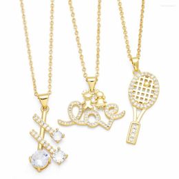 Pendant Necklaces Copper Zircon Tennis Racket For Women Love Letter Boy Girl CZ Crystal Jewellery Party Gifts Nkes04