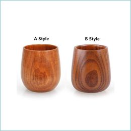 Cups Saucers Retro Chinese Style Handmade Natural Wooden Tea Cup Creative Home Wood Coffee Drinkware Kitchen Accessories Drop Deli Dhrvs