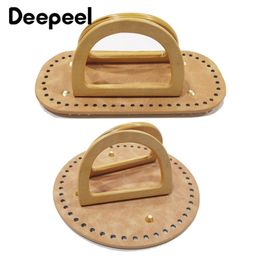 Bag Parts Accessories 1Set Deepeel Wooden Handles with Leather Bottom Handmade Material Wovenbag Handbags Knit s DIY Sewing 230330