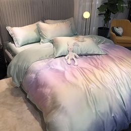 Bedding Sets Creative Gradient Colour 60s Silk Sheet Duvet Cover Lessel Fibre Set Healthy Skin Bed Pillowshams Linen