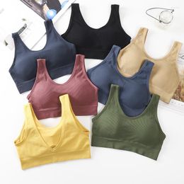 Camisoles & Tanks Wide Shoulder Straps Sexy Bra Seamless V Neck Solid Color Wireless Padded Basic Bralette Comfortable Underwear Lady 2023