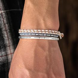 Charm Bracelets Simplicity Silver Colour Feather Men's Bracelet & Bangle Tibetan Buddhism Lucky Tassel Knot Rope Birthday Jewellery Gif