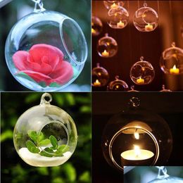 Candle Holders 80Mm Hanging Tealight Holder Glass Globes Terrarium Candlestick Vase Home El Bar Decoration Drop Delivery Gard Dhrr1