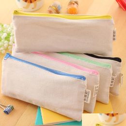 Pencil Bags Blank Canvas Zipper Cases Pen Pouches Cotton Cosmetic Makeup Mobile Phone Clutch Bag Organizer Drop Delivery Office Scho Dhvq1