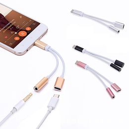 2 in 1 Charger Cell Phone Adapters Cables And Type C Earphone Headphone Jack Adapter Connector Cable 3.5mm Aux Audio For Smart Phone