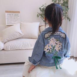 16136 Spring Autumn Kids Denim Coat Vintage Flowers Denim Jacket Children Outwear Coats