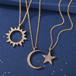 Chains 2023 Bohemian Star Moon Sun Crystal Necklace For Women Design Gold Chain Necklaces Female Fashion Jewelry Gifts