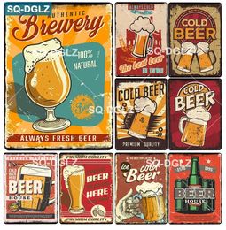 Retro Beer Metal Tin Sign Vintage Metal Plates Pub Club Wall Decor Plate Retro Cold Beer Metal Art Painting 30X20cm W03