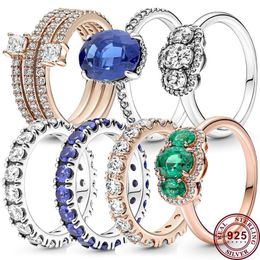 925 Silver Women Fit Pandora Ring Original Heart Crown Fashion Rings Eternal Three Stones Shine Beautiful Women