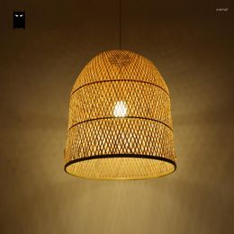 Pendant Lamps Bamboo Wicker Rattan Bell Shade Light Fixture Japanese Asian Suspension Ceiling Lamp Plafon E27 E26 Bulb Bed Study Room