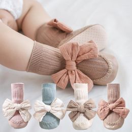 First Walkers Autumn Winter Baby Girls Socks Born Bowknot Infant Anti Slip Soft Cotton Floor Sock Shoes 11-13CM