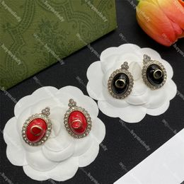Vintage Diamond Stud Earrings Women Black Red Eardrops Designer Rhinestone Hoop Earrings With Box