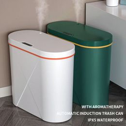 Waste Bins 16L Aromatherapy Smart Garbage Can Automatic Sensing Storage Can Rechargeable Kitchen Bathroom Waterproof Narrow Garbage Can 230330