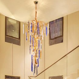 Chandeliers Luxury Color Crystal Stair Ceiling Lighting Chandelier Duplex Villa Loft Staircase El Decor Aluminum