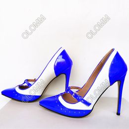 Olomm New Women Pumps T-strap Patent Leather Studs Stiletto Heel Pointed Toe Gorgeous Multi Dress Party Shoes Women US Size 5-15