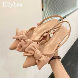 Dress Shoes 2022 New Arrival Butterfly-knot Women Pumps Ladies Shallow Pointed Toe Mules Party Low Heel Slingback Sandals Shoes 221130