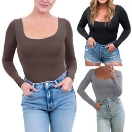 Women's Shapers Ladies Long Sleeve Sexy Bodysuit Women Clothing Streetwear Skinny Stretch Bodysuits Basic Solid Color Bodycon Jumpsuits