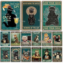 Retro Black Cat Art Painting Metal Plaque Vintage Funny Pet Poster Garage Bar Club Kitchen Man Cave Home Wall Decor Plate 30X20cm W03