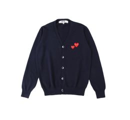 Designer Men's Sweaters CDG Com Des Garcons Play Women's Red Hearts Sweater Blue Button Wool V Neck Cardigan Size XL