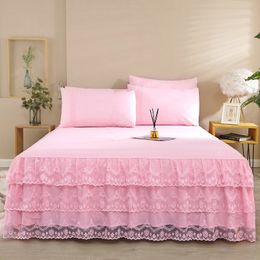 Bed Skirt 3 Pieces/Set Pink Beige Romantic Princess Bedding Three Layer Lace Bedding Mattress Cover Double Single Household Textiles 1.5/1.8/2M 230330