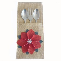 Christmas Decorations 2Pcs Gifts Bags Tableware Bag Flower Linen Dinner Forks Holders Decoration Xmas Table Decor