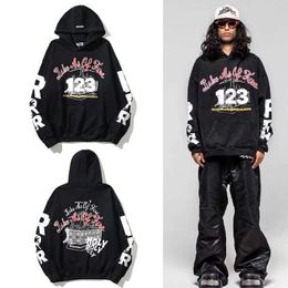 Rrr123 22fw New "gaomu Street" Print Made Old Wash Hooded Sweater Graffiti Loose Fit