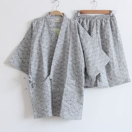 Men's Sleepwear Summer Men's Pajama Set Japanese Traditional Kimono Yukata Top Shorts Clothing Set Samurai Men's Pajama Bath 230330