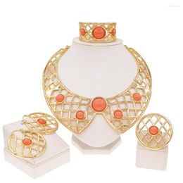 Necklace Earrings Set Fashion Jewellery For Women Gold Plate Bow Mesh Cutout Style Banquet Wedding Dinner Bracelets Rings