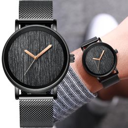 Wristwatches Luxury Wooden Dial Watch Men Gold Sliver Thin Minimalist Geneva Simple Quartz Business Watches Men's Full Black Steel Wood