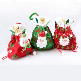 Christmas Decorations 1PCS Lovely Santa Claus Snowman Bags Non-woven Fabric Red/Green Candy Bag Children Gift Year 3 Style Choosing