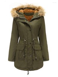 Women's Trench Coats Thicken Fleece Lined Parka Winter Big Fur Coat Hooded Jacket With Pockets Casual Long Sleeve Hoodie Outerwear Jackets