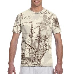 Men's T Shirts Arrive Retro Nautical Ship And Map Tshirt Men T-shirt Harajuku Style Shirt Summer Tops