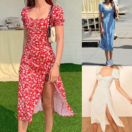 Casual Dresses 2023 Spring And Summer Fashion Women's Fresh Sweet Bubble Sleeve Flower Wrap Chest Split Waist Dress