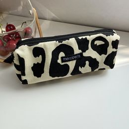 Cosmetic Bags Cases Japanese Style Plaid Women Canvas Handbags Purse Organiser Pencil Lipstick Makeup Leopard 230329