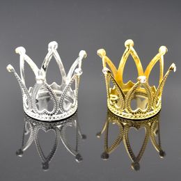 Gold Silver Candle Holders Child Crown Cake Topper Vintage Tiara Toppers Baby Shower Birthday Decoration Small for Boys Girls