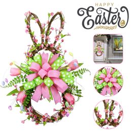 Other Event Party Supplies 2023 Easter Bunny Garland Foldable Rattan Pendant DIY Door Decoration For Outdoor Home Holiday 230330