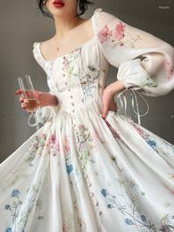 Casual Dresses Summer Women Dress Vintage Elegent Party Floral Print Female French One Piece Princess Clothes Vestidos