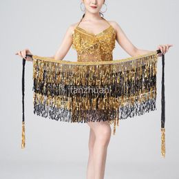 Stage Wear 4 Layers Belly Dancing Tassels Hip Scarfs Women's Belt Accessories Dancer Shinny Sequin Scarf Lady 13 Colors