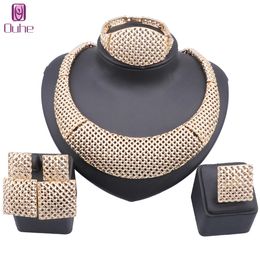 Italian Gold Colour Necklace Earrings Bangle Ring Set For Women Wedding Party Gifts Jewellery Set