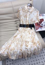 Casual Dresses European Designer Design 2023 Summer New Short Sleeve Ink Print Dress