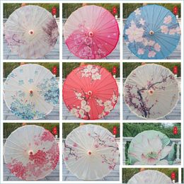 Umbrellas Rainproof Paper Chinese Traditional Craft Wooden Handle Oil Papers Umbrella Party Stage Performance Props Drop Del Dhqvb