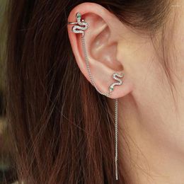 Backs Earrings 1pc Tassel Chain Snake Clip On Women Kpop White Gold Colour Ear Piercing Zircon Cartilage Studs Jewellery Wholesale KCE141