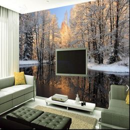 Wallpapers 3D Nature Winter Snow Tree Lake Large Po Wallpaper Mural HD Wall Paper Living Room TV Background Decorative Custom Size