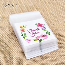 Gift Wrap 100Pcs Plastic Bags Thank you Cookie Candy Self Adhesive For Wedding Birthday Party Biscuit Baking Packaging 230330