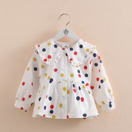 Kids Shirts Spring Autumn 2 3 4 6 8 10 Year Children's Cotton White Flower Flash Sleeve Polka Dot Print Children's Baby Girl Shirt 230329