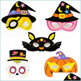 Party Masks Halloween Cartoon Pattern Paper Mask Child Garten Masquerade Mystery Eye Kids Favours 5 Style Drop Delivery Home Garden F Dhplp