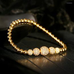 Strand 2023 Classic Gold Colour Ball Copper Beaded Bracelet For Men Luxury White CZ Handmade Women Jewellery