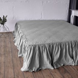 Bed Skirt 100% Pure Linen Bedding Solid Ruffled Bedding Pillowcase Grey Bedding Large Full Size Bedding 230330