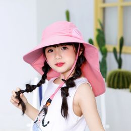 Wide Brim Hats Bucket 2023 Kids Summer Girls Boys Sun with Neck Flap UV Protection Safari Baby Child Travel Cap 49 Years Old 230330